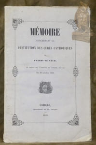 Mémoire concernant la destitution des curés catholiques du Canton de Vaud, en vertu de l’Arrêté du Conseil d’Etat du 30 octobre 1850.