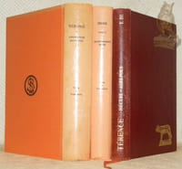 Comédies I. Andrienne - Enuque. Texte établi et traduit par J. Marouzeau. Cinquième tirage. Comédies II. Heautontimoroumenos - Phormion. Texte établi et traduit par J. Marouzeau. Cinquième tirage revu corrigé et augmenté par J. Gérard. Comédies III. Hécyre - Adelphes. Texte établi et traduit par J. Marouzeau. Troisième édition. Collection des Universités de France, publiée sous le patronage de l’Association Guillaume Budé. (3 Volumes).