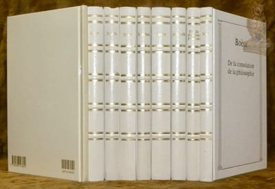 Collection Les trésors la littérature. 9. Titre. 1. Les Maîtres de la Philosophie. 2. La Rhétorique. Traduction par Ch.-Emile Ruelle. 3. Médée, Andromaque, Les Troyennes, Electre, Iphigénie en Aulide. Traduction par Emile Pessonneaux. 4. De la nature. Traduction par L. Crouslé. 5. Les Mémorables. Traduction par E. Talbot. 6. Les Entretiens. Traduction par V. Courdaveaux. 7. Pensées. Traduction par P. Commelin. 8. Textes. Trois présocratiques: Héraclite, Parménide, Empédocle. Traduction revue et corrigée précédé de Héraclite d’Ephèse par René Char. 9. De la consolation de la philosophie. Traduction par Léon Colesse.