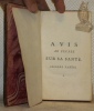Avis au peuple sur sa santé. Seconde édition originale. Augmentée par l’Auteur. Première partie. Seconde partie. (2 Volumes).. TISSOT.