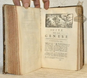 La Genese traduite en françois avec l’explication du sens litteral & du sens spirituel. Tirée des saints Peres & de Auteurs Ecclesiastiques. Nouvelle édition. Relié avec Suite de la Genese  traduite en françois avec l’explication du sens litteral & du sens spirituel. Tirée des saints Peres & de Auteurs Ecclesiastiques. (2 Volumes reliés ensemble, pagination continue).