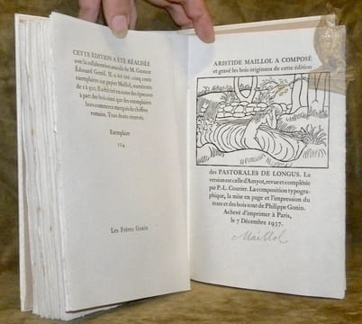 Les pastorales de Longus ou Daphnis & Chloé. Version d’Amyot. Revue et complétée par P.L. Courier. Bois originaux d’Aristide Maillol.. LONGUS. - ...
