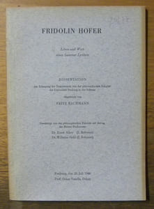 Fridolin Hofer. Leben und Werk eines Luzerner Lyrikers. Diss.
