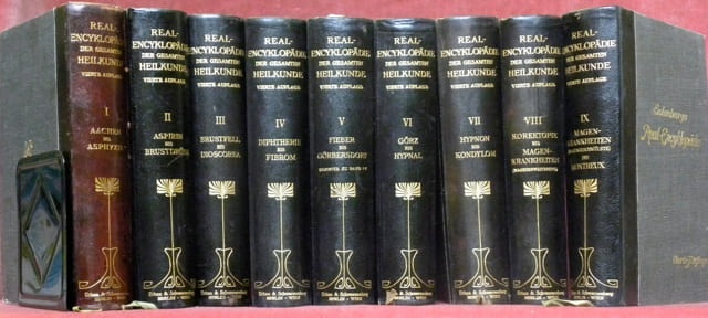 Real-Encyclopädie der Gesammten Heilkunde, Medizinisch-chirurgisches Handwörterbuch für praktische Ärzte. 4. gänzlich umgearbeitete Auflage. 15 Bände + 3 Bände Ergänzungsbang.