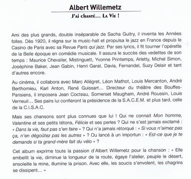 J'AI CHANTÉ...LA VIE ! . WILLEMETZ Albert 