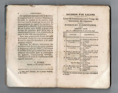 Extrait de l'instruction pour l'enseignement de la gymnastique dans les corps de troupes et les établissements militaires précédé du Livret de commandements à l'usage des instructeurs des régiments par le capitaine C. d'Argy [Charles-Henri-Louis d'Argy (1805-1870)].