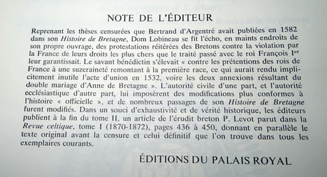HISTOIRE DE BRETAGNE composée sur les titres et les auteurs originaux, enrichie de plusieurs portraits & tombeaux en taille douce; avec les preuves & ...
