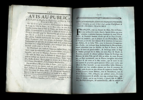 FOIRES FRANCHES DE TOURS, LETTRES PATENTES DU ROI Portant le rétablissement de deux Foires franches dans la Ville de Tours, les 25 Avril & 10 Août de ...