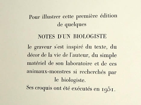 NOTES D'UN BIOLOGISTE.. ROSTAND Jean. Avant-propos de Raymond QUENEAU. Gravures au burin par Albert FLOCON.