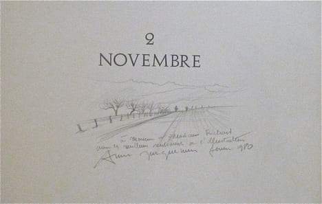 2 Novembre: 
illustrations par André JACQUEMIN sur des pages de Maurice BARRÈS consacrées au souvenir.. / JACQUEMIN (André) / - BARRÈS (Maurice)