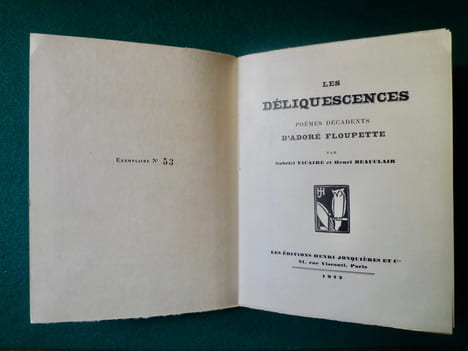 Les Déliquescences.
Poèmes décadents d'André Floupette. Gabriel VICAIRE et Henri BEAUCLAIR