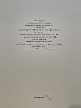 Hommage à Enrico Baj. Deux eaux-fortes pour Picabaj et Bacasso. . BAJ (Enrico), QUENEAU (Raymond).