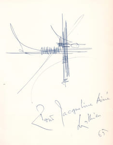 20 lettres et cartes autographes signées, 8 livres dédicacés, 3 croquis originaux, 4 photographies et plusieurs documents annexes (1966-2005). 