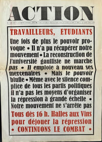 Action n° 11, lundi 17 juin [1968] : Travailleurs, étudiants, une fois de plus le pouvoir provoque...