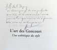 L'art des Goncourt : une esthétique du style.. VOUILLOUX (Bernard).