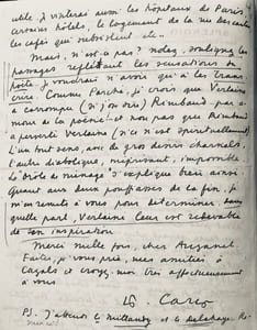 Correspondance inédite, de 1930 à 1940, comprenant 43 lettres autographes signées de Francis Carco (sur 14 pages in-4, 34 pages in-8, 7 pages in-12 et 7 cartes, 6 enveloppes conservées) et 13 lettres autographes ou dactylographiées de Jean Auzanet (30 pages in-4), toutes montées sur onglets et reliées dans un volume in-4 de demi-basane rouge.
