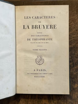 Les Caractères de La Bruyère suivis des Caractères de Théophraste traduits du grec par le même.. LA BRUYERE.