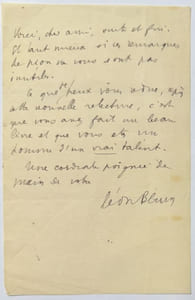 Billet autographe signé à un écrivain (1 page in-8, s.l.n.d.).