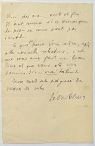 Billet autographe signé à un écrivain (1 page in-8, s.l.n.d.).
