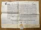 Obligation manuscrite sign&eacute;e du roi Ren&eacute;, donnant en gage le ch&acirc;teau de Chateaurenard en &eacute;change du pr&ecirc;t de 5.000 ducats d'or italiens vers&eacute;s par ...