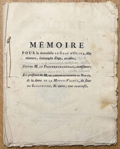 Mémoire pour la demoiselle Le Guay d'Oliva, fille mineure, émancipée d'âge, accusée ; contre M. le procureur général, accusateur ; en présence de M. le cardinal-prince de Rohan, de la dame de la Motte-Valois, du sieur de Cagliostro, & autres ; tous co-accusés.