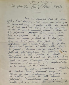 Manuscrit autographe "La première fois que j'ai vu New York".