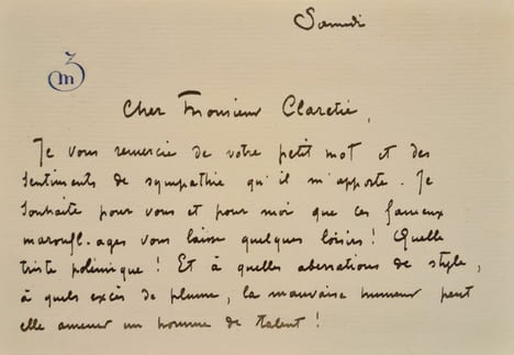 Carte autographe signée adressée à Jules Claretie. . ZAMACOÏS (Miguel).