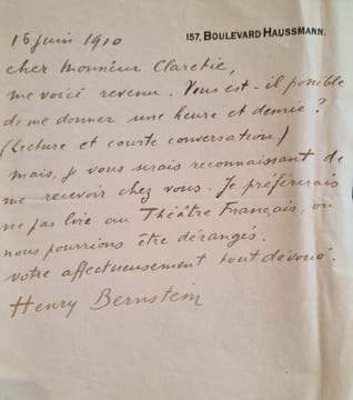Deux lettres autographes signées adressées à Jules Claretie.. BERNSTEIN (Henry).