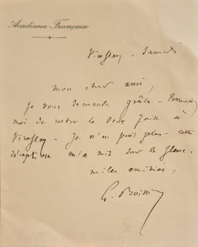 Billet autographe signé adressé à Jules Claretie. . BOISSIER (Gaston).