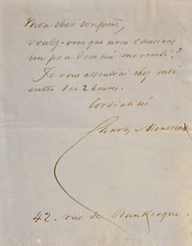 Billet autographe signée adressé à Jules Claretie. . MONSELET (Charles).