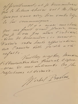 Lettre autographe signée adressée à Jules Claretie. . PROVINS (Michel).