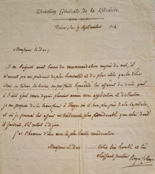 Lettre autographe signée adressée au Duc de Brissac.. PEIGNOT (Gabriel)]. ROYER-COLLARD (Pierre-Paul)