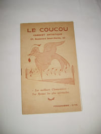 Programme du cabaret artistique Le Coucou. Paris.