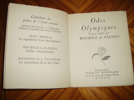 Odes olympiques. Poèmes inédits.. DU PLESSYS (Maurice)
