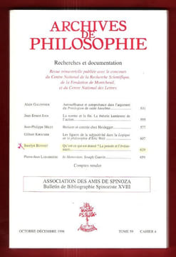Archives De Philosophie . Tome 59 , Cahier 4 - Octobre-Décembre 1996 : Autosuffisance et Autoprobance dans L'argument du Proslogion De Saint Anselme ...