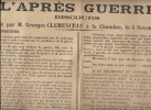 L'Après Guerre : Discours prononcé Par M. Georges Clémenceau  à La Chambre Le 5 Novembre 1918. CLEMENCEAU Georges