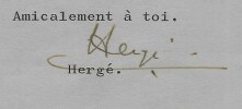 Lettre tapuscrite signée. HERGÉ