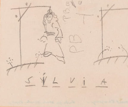 Jeu du pendu représentant Silvia Hamilton.. SAINT-EXUPÉRY (Antoine de)