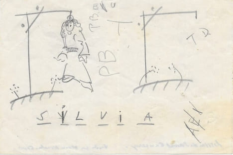 Jeu du pendu représentant Silvia Hamilton.. SAINT-EXUPÉRY (Antoine de)