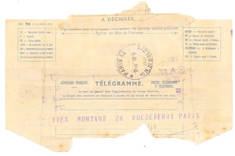 Télégramme à Yves Montand.. PIAF (Édith)