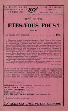 [Êtes-vous fous ? de René Crevel]. Manuscrit du prière d'insérer. ELUARD (Paul)