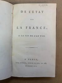 De l’état de la France, à la fin de l’an VIII