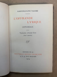 L'offrande lyrique (Gitanjai). Traduction d'André Gide (seule autorisée)