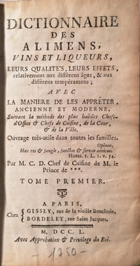 Dictionnaire des Alimens,