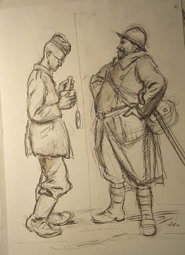 Croquis de Guerre. 25 dessins Croquis et Aquarelles, par SEM. 1917 – 1918.. SEM (de GOURSAT, Georges)