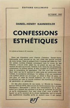 Confessions Esthétiques. KAHNWEILER DANIEL-HENRY (1884-1979)