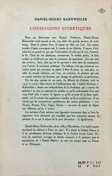 Confessions Esthétiques. KAHNWEILER DANIEL-HENRY (1884-1979)