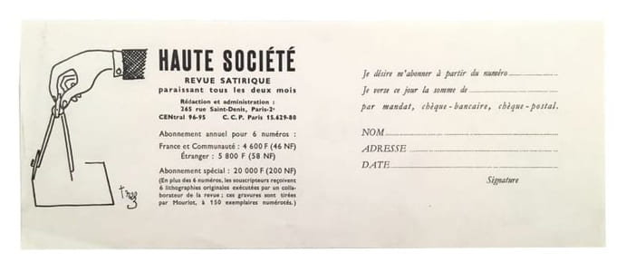 HAUTE SOCIETERevue satirique internationaleN°1, juin 1960 au n°3, novembre 1960, collection complète.