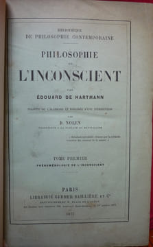 PHILOSOPHIE DE L'INCONSCIENT. EDOUARD DE HARTMANN
NOLEN (traducteur)