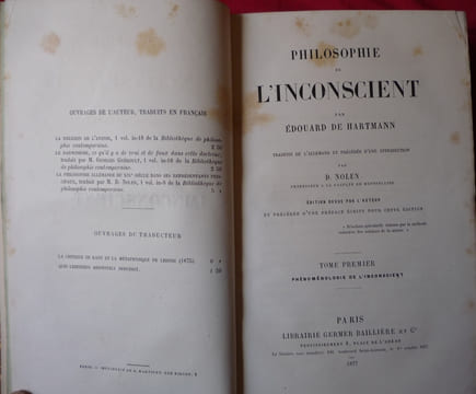 PHILOSOPHIE DE L'INCONSCIENT. EDOUARD DE HARTMANN
NOLEN (traducteur)